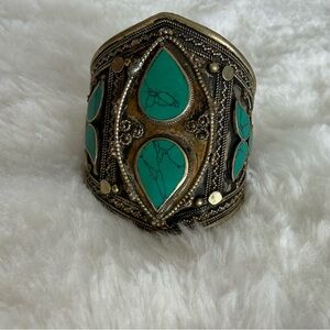 Vintage Turquoise and Gold Statement Cuff Bracelet